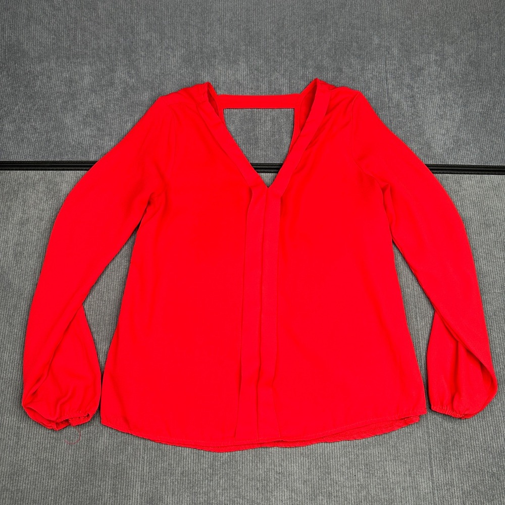 Charlotte Russe Red V-Neck Bar Back Bishop Sleeve Blouse Small Y2k